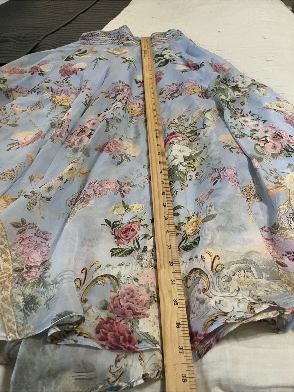 CAMILLA Tiled In Time Waisted Wide Leg Pants 100% Silk Floral Blue Medium - Picture 13 of 14